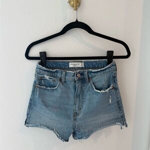 Abercrombie & Fitch Women's Light Blue Distressed Denim Cutoff Shorts